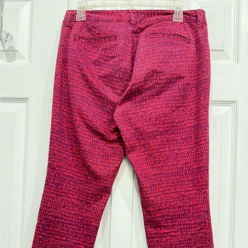 Anne Taylor Loft Marisa Vibrant Pink and Red Patterned Pants zipper slits size 6